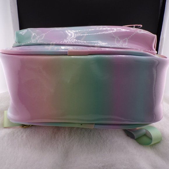 Luv Betsey Patent Logo Backpack with Front Pocket Pastel Multi-Color Rainbow main image 13